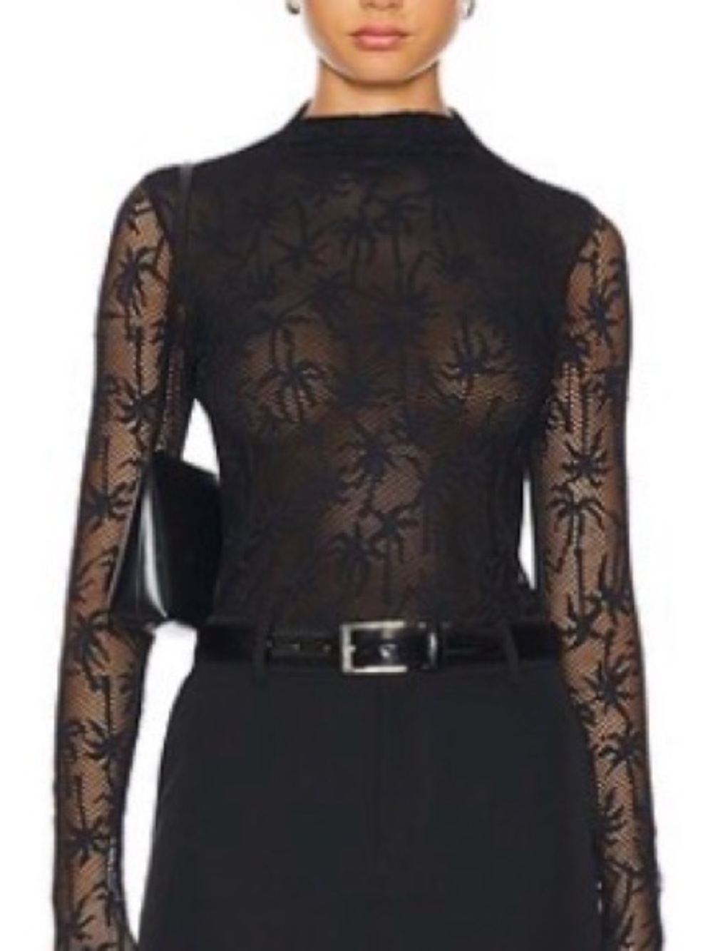 Le Superbe Black Sheer Long-Sleeve Lace Top